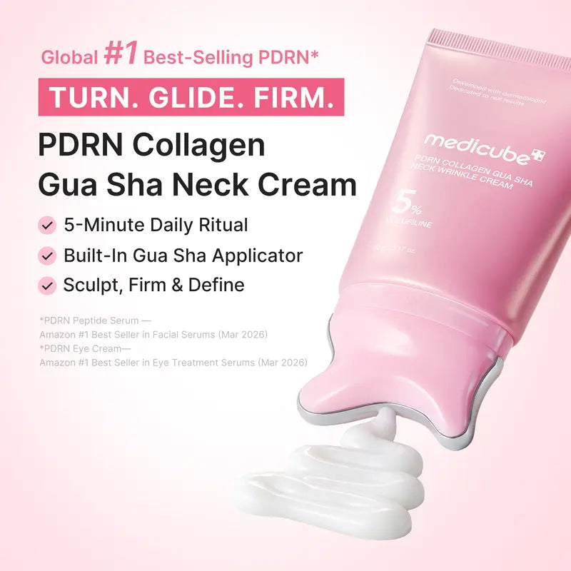 medicube PDRN Collagen Neck & Jaw Cream | Built-In Gua Sha Massager – Firm, Lift, Smooth Fine Lines