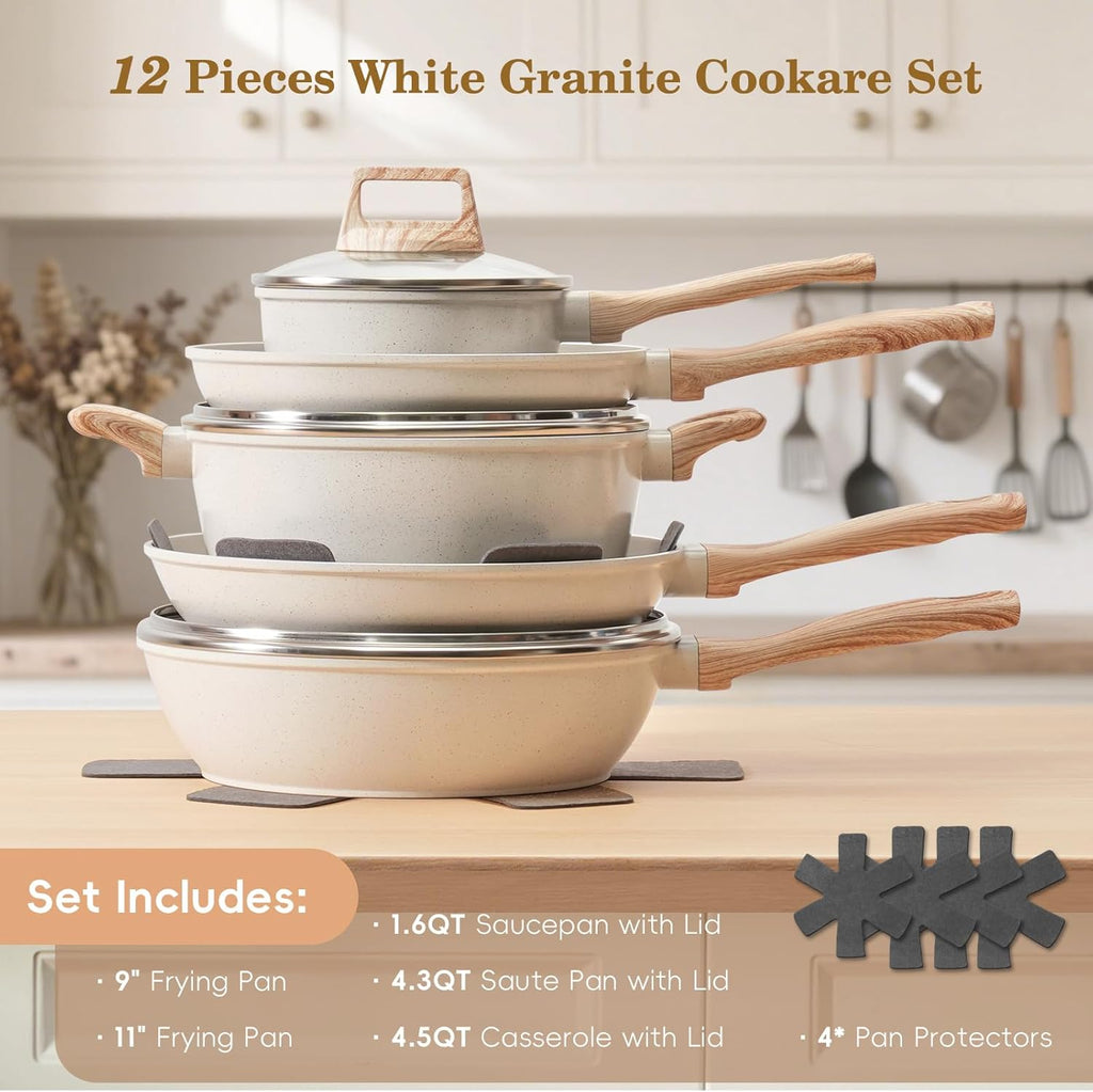 SODAY 12-Piece Healthy Granite Cookware Set(Toxin-Free & Non-Stick)