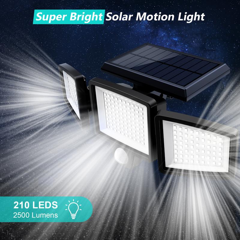 Tuffenough Solar Outdoor Security Light | 2500LM 210LED 3-Head Adjustable – IP65 Waterproof, 3 Modes, Ideal for Yard, Driveway, Shed & Farm