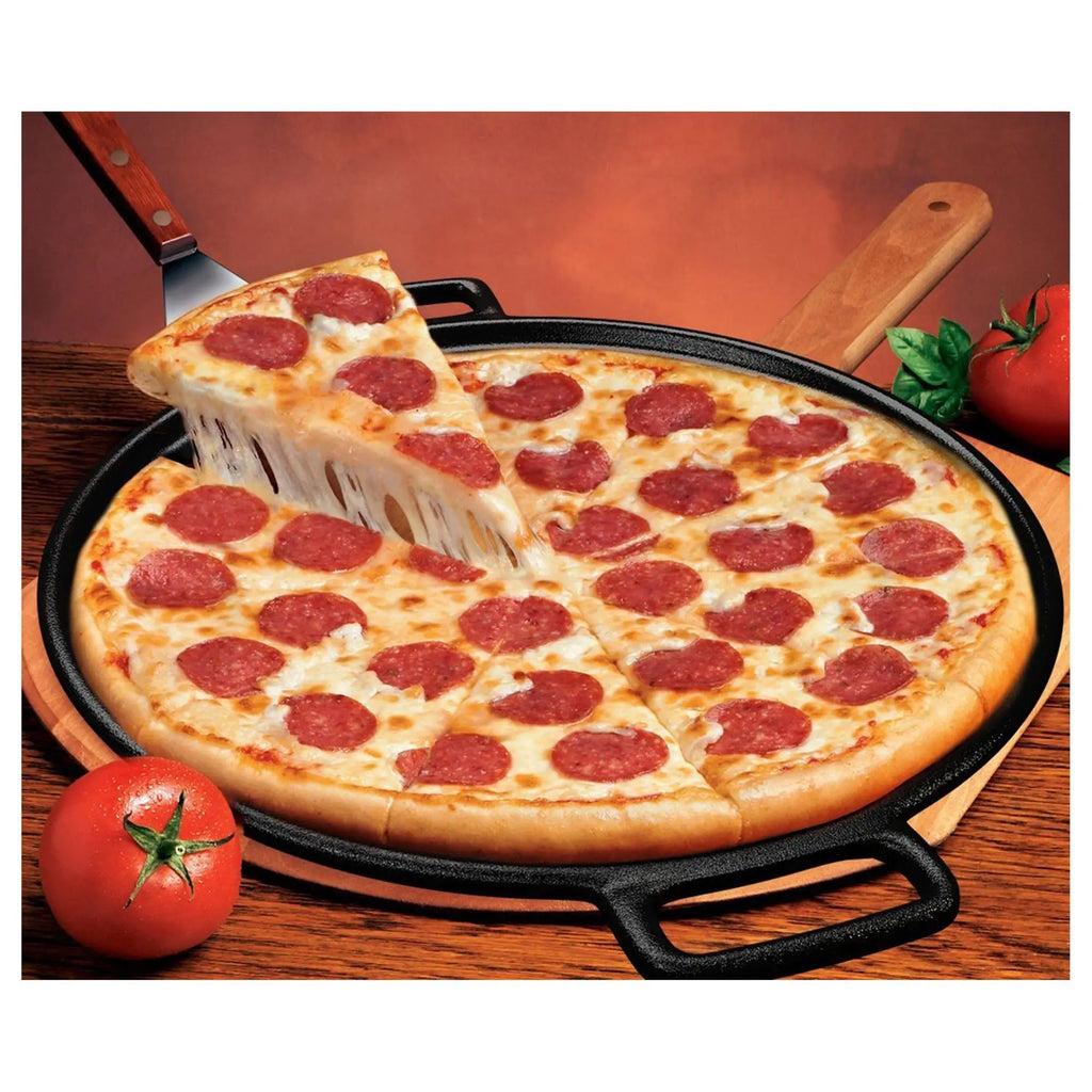 Home-Complete 14" Cast Iron Pizza Pan | Crispy Crust, Even Heat – Oven & Grill Safe, Perfect for Homemade Pizzas