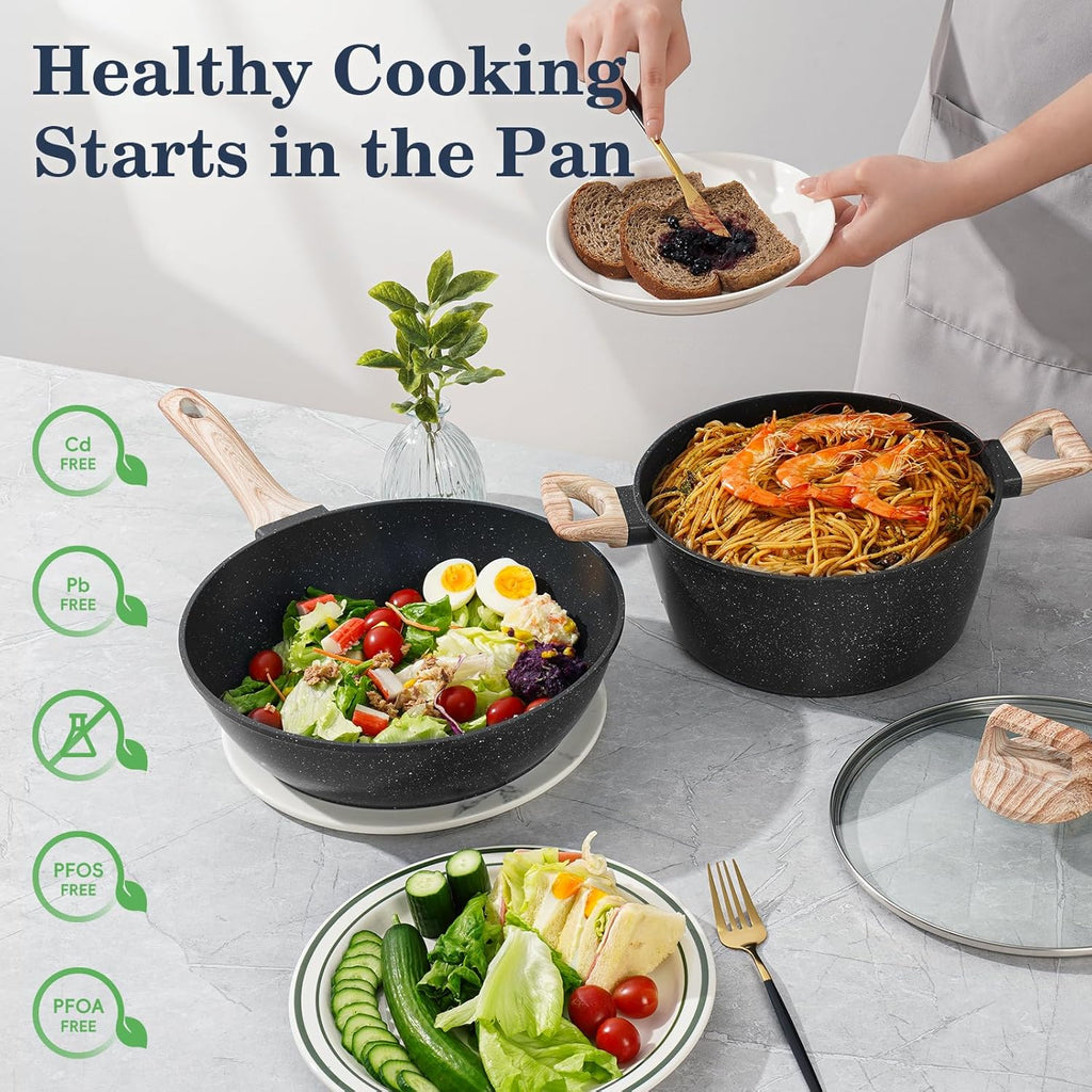 SODAY 12-Piece Healthy Granite Cookware Set(Toxin-Free & Non-Stick)