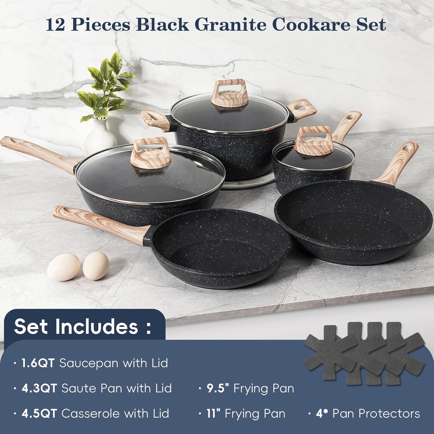 SODAY 12-Piece Healthy Granite Cookware Set(Toxin-Free & Non-Stick)