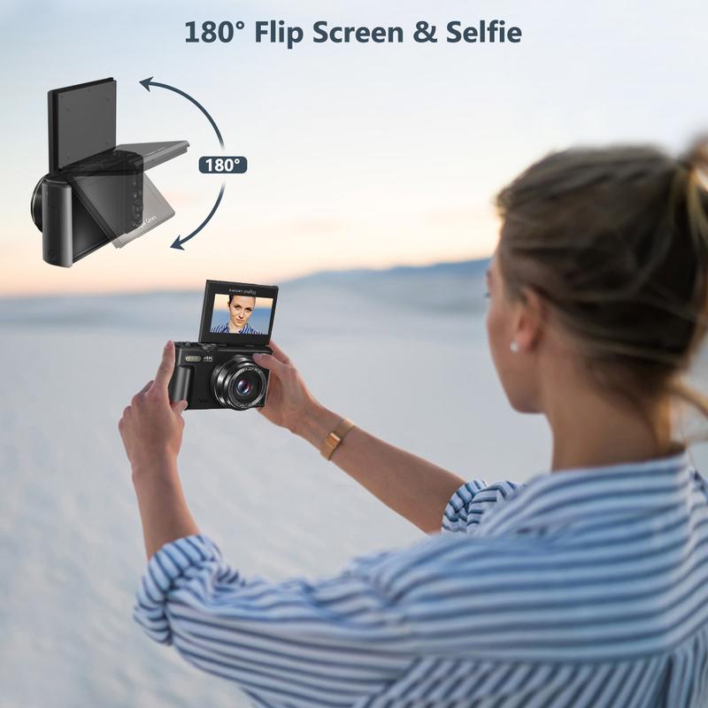 4K Digital Camera for Photography | 64MP with 180° Flip Screen, 18X Zoom & 32GB Card – 2 Batteries Included, Ready to Shoot