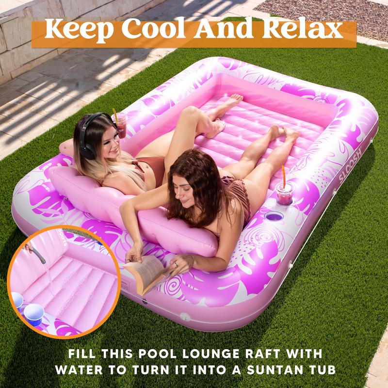 Sloosh Extra Large Inflatable Tanning Pool Float | 4-in-1 Lounge with Cup Holder & Pillow – Perfect for Pool, Beach & Backyard Parties