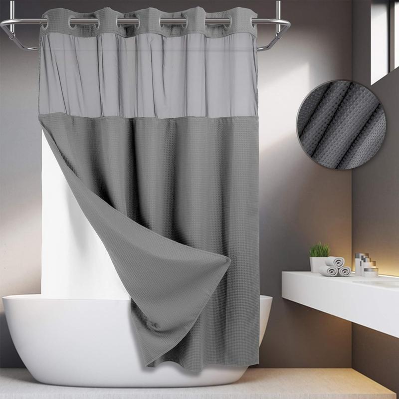No-Drill Double Layer Shower Curtain | Waterproof & Washable with Snap-In Liner – 72 x 75 Inch for Standard Bathrooms