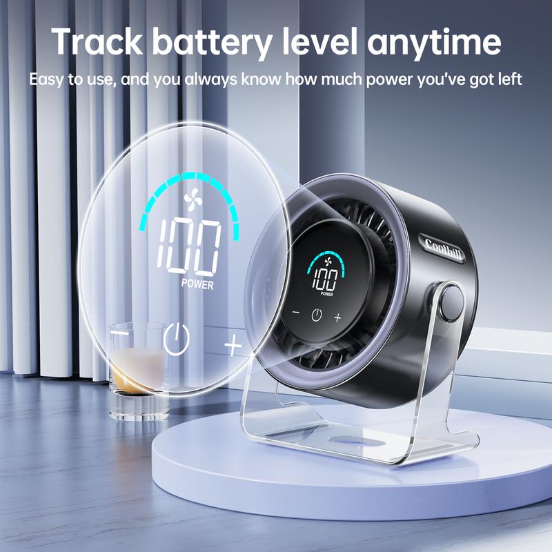 Coolhill Turbo Desk Fan | 100-Speed Digital Display – Rechargeable, Low Noise & Portable for Office, Bedroom & Travel