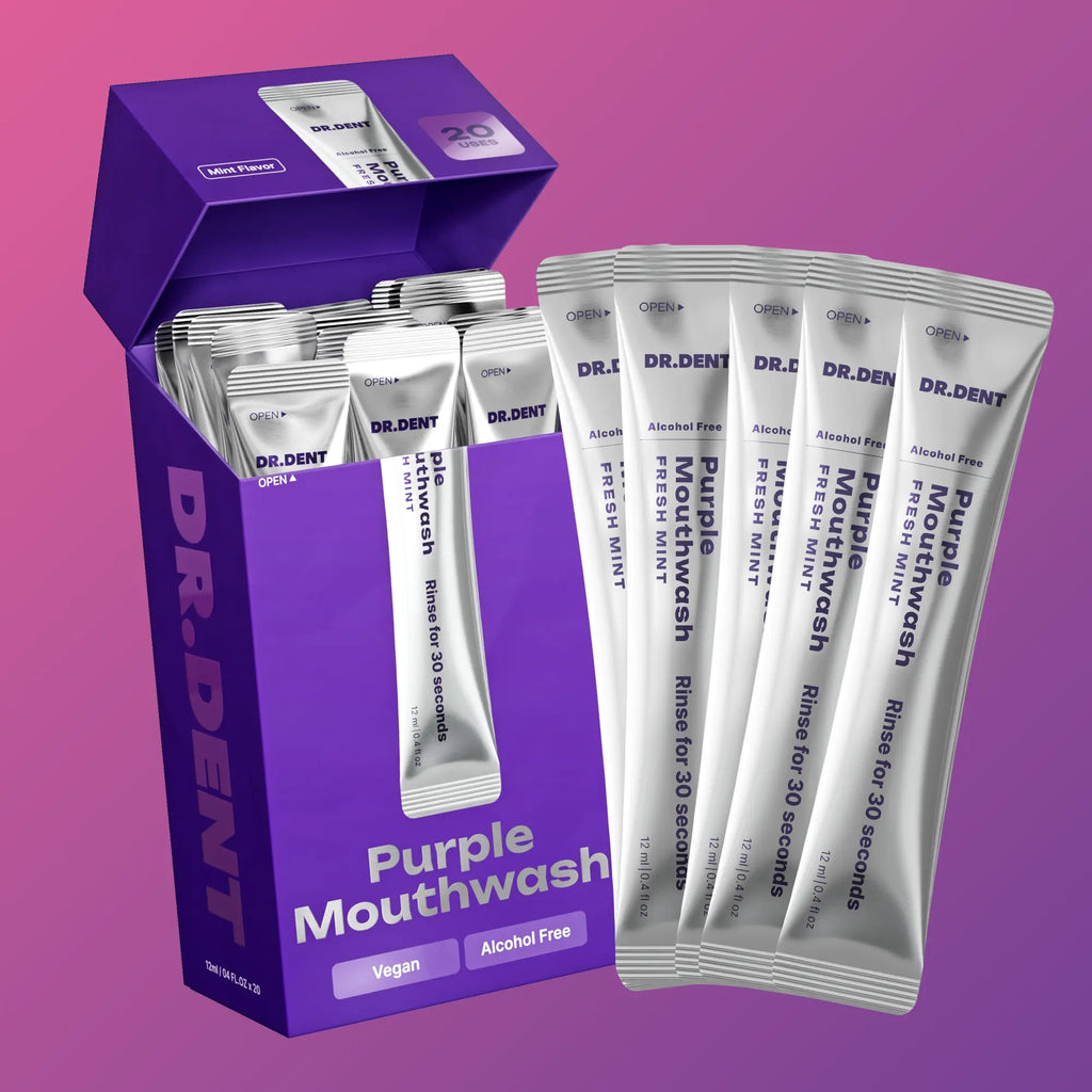 DR.DENT Purple Mouthwash Sachets | Alcohol-Free, Peroxide-Free – Fresh Mint for Travel & Daily Use