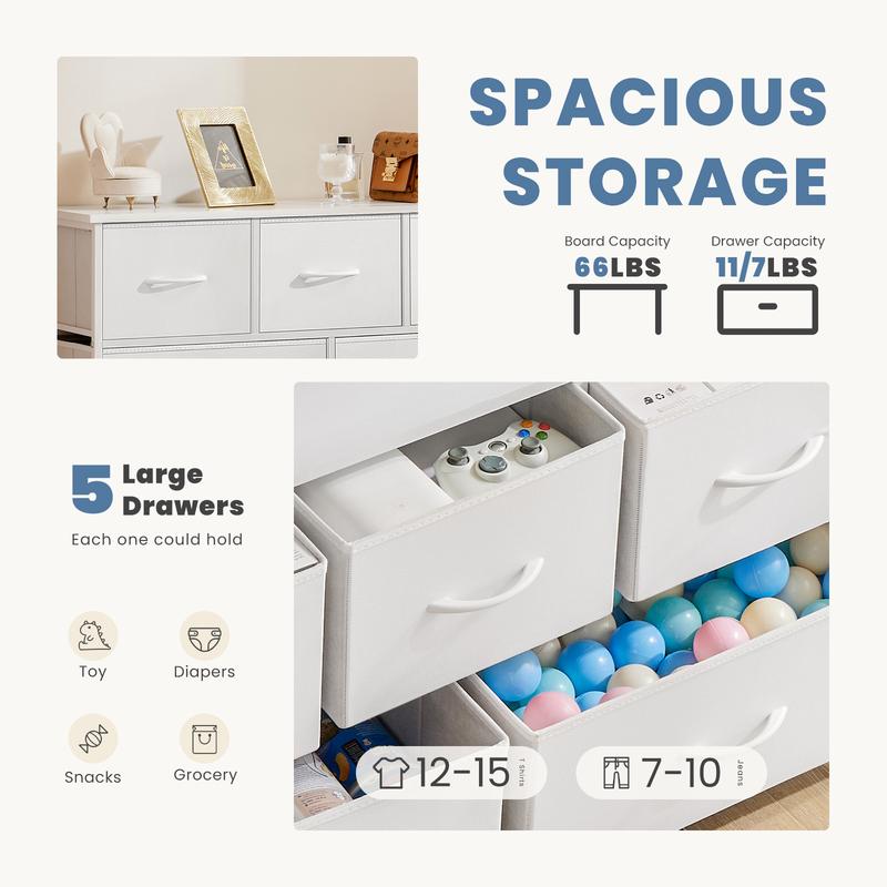 Sleek 5-Drawer Storage Tower (Space-Saving Fabric Chest for Clothes & Closets)