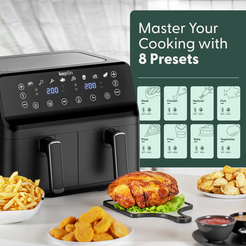 Keplin 9L Dual Basket Air Fryer | 6-in-1 Smart Energy Saving Oven Alternative