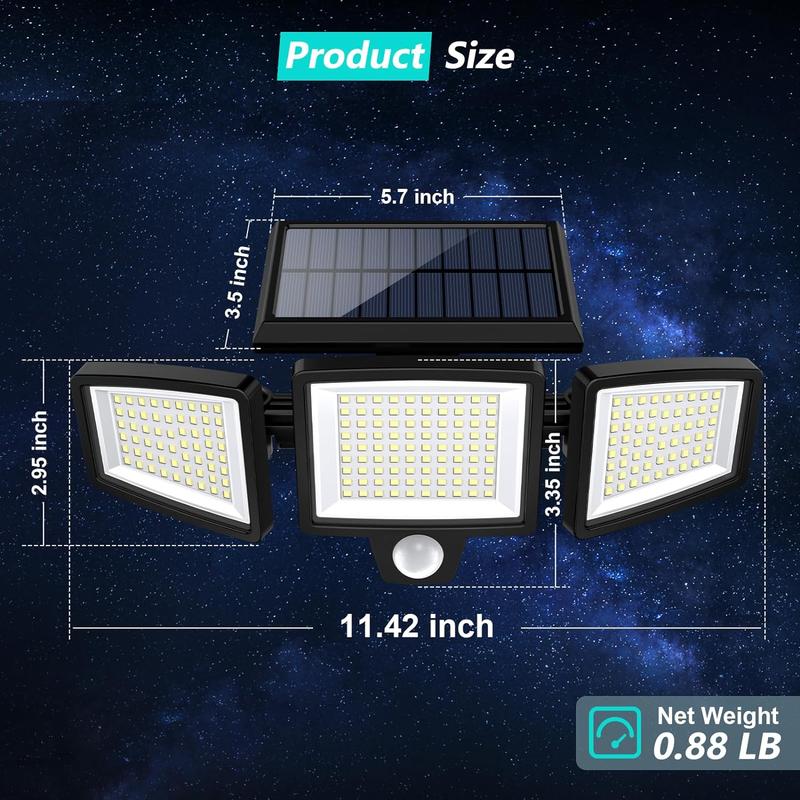 Tuffenough Solar Outdoor Security Light | 2500LM 210LED 3-Head Adjustable – IP65 Waterproof, 3 Modes, Ideal for Yard, Driveway, Shed & Farm