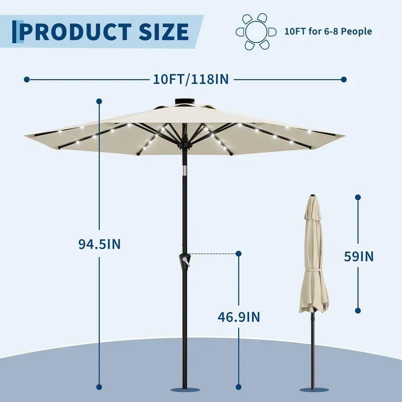 Garvee™ 10FT Solar LED Patio Umbrella (UPF 50+)