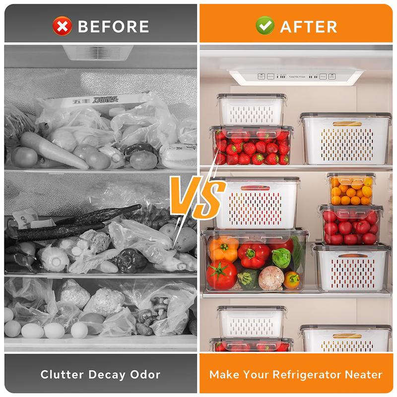 5-Pack Fridge Storage Containers | Stackable with Removable Colander – BPA-Free Produce Keepers for Fruit, Veggies, Salad & Berries