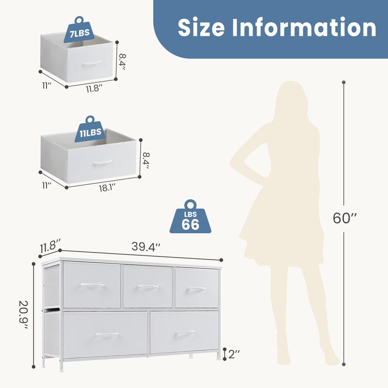 Sleek 5-Drawer Storage Tower (Space-Saving Fabric Chest for Clothes & Closets)