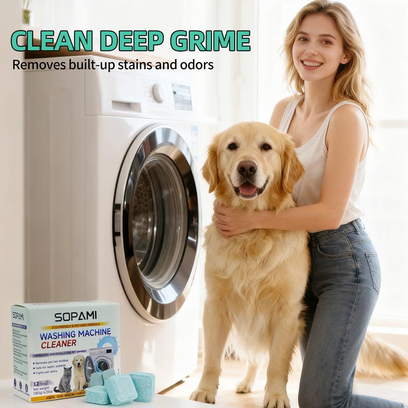 SOPAMI Washing Machine Cleaner Tablets 12 Pack | Pet-Safe & Eco-Friendly – Deep Clean Grime, Odour & Pet Smells – Freshen Your Machine