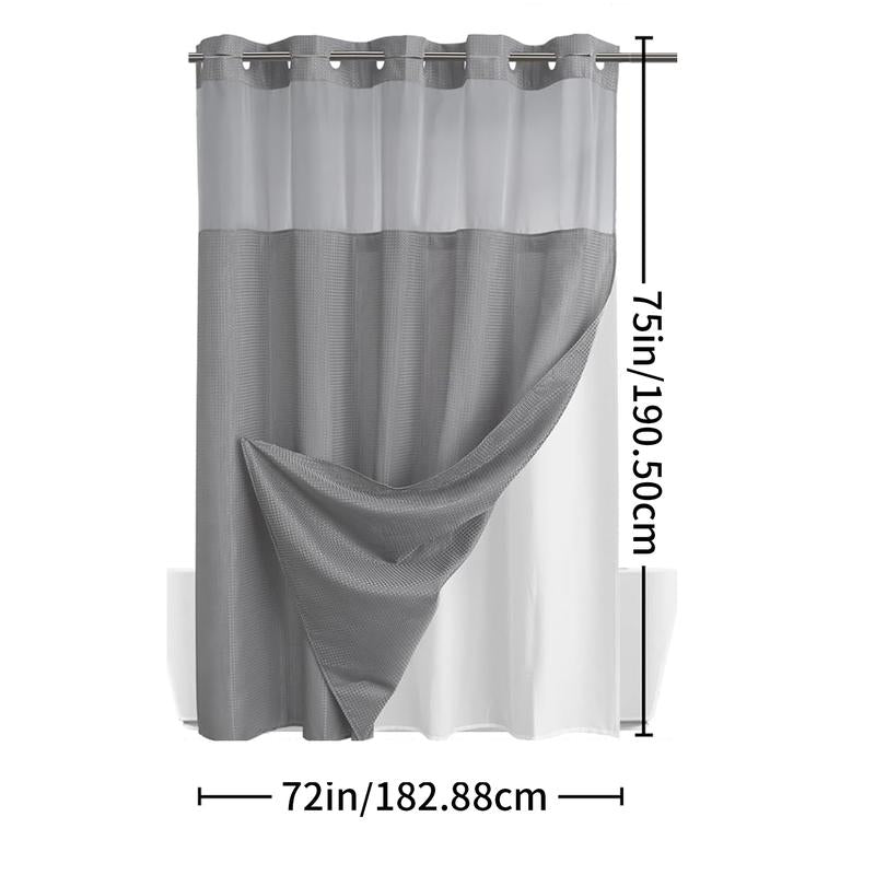 No-Drill Double Layer Shower Curtain | Waterproof & Washable with Snap-In Liner – 72 x 75 Inch for Standard Bathrooms