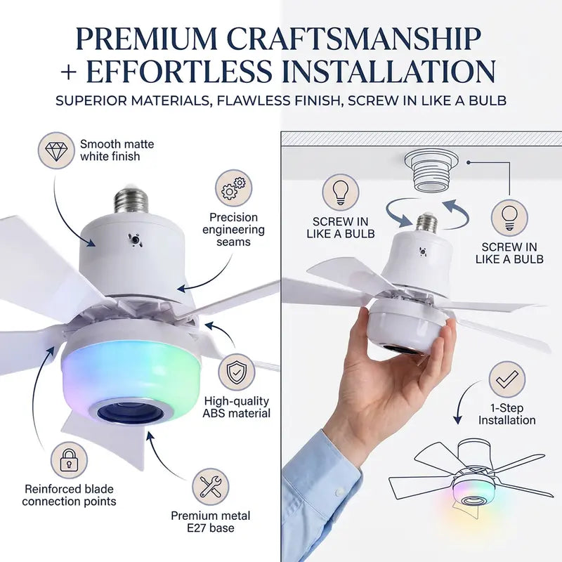 Modern 3-in-1 Screw-In Ceiling Fan Light (Built-In Wireless Bluetooth Speaker)