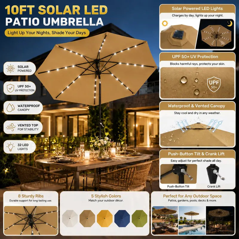 Garvee™ 10FT Solar LED Patio Umbrella (UPF 50+)