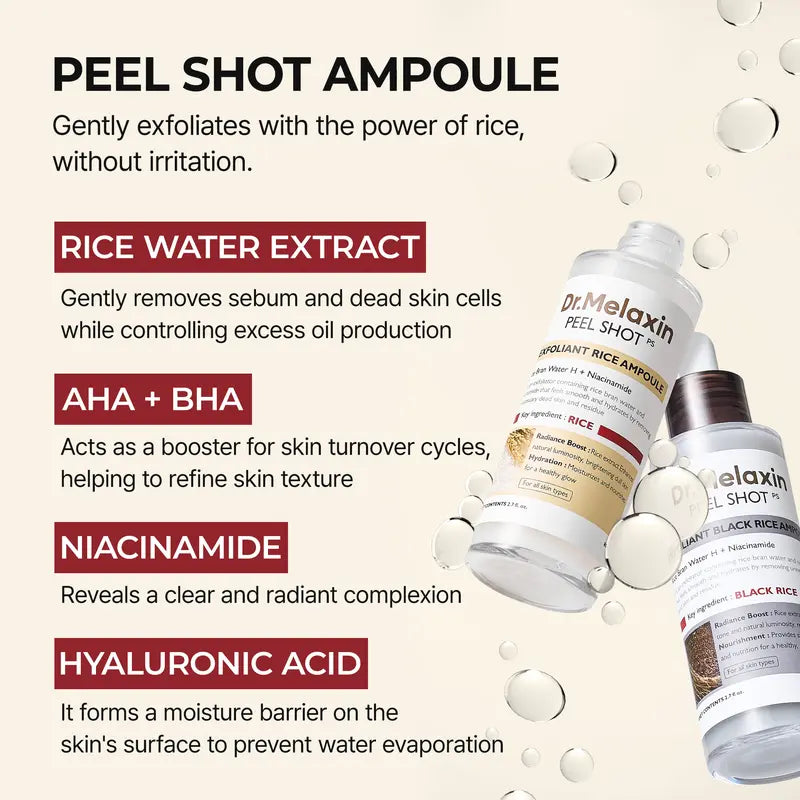 [Dr.Melaxin Official] Peel Shot Glow Rice Ampoule Duo + Kojic Acid Turmeric Serum 80ml for Revitalizing Antiaging Capsules Skin Care Koran Cosmetics