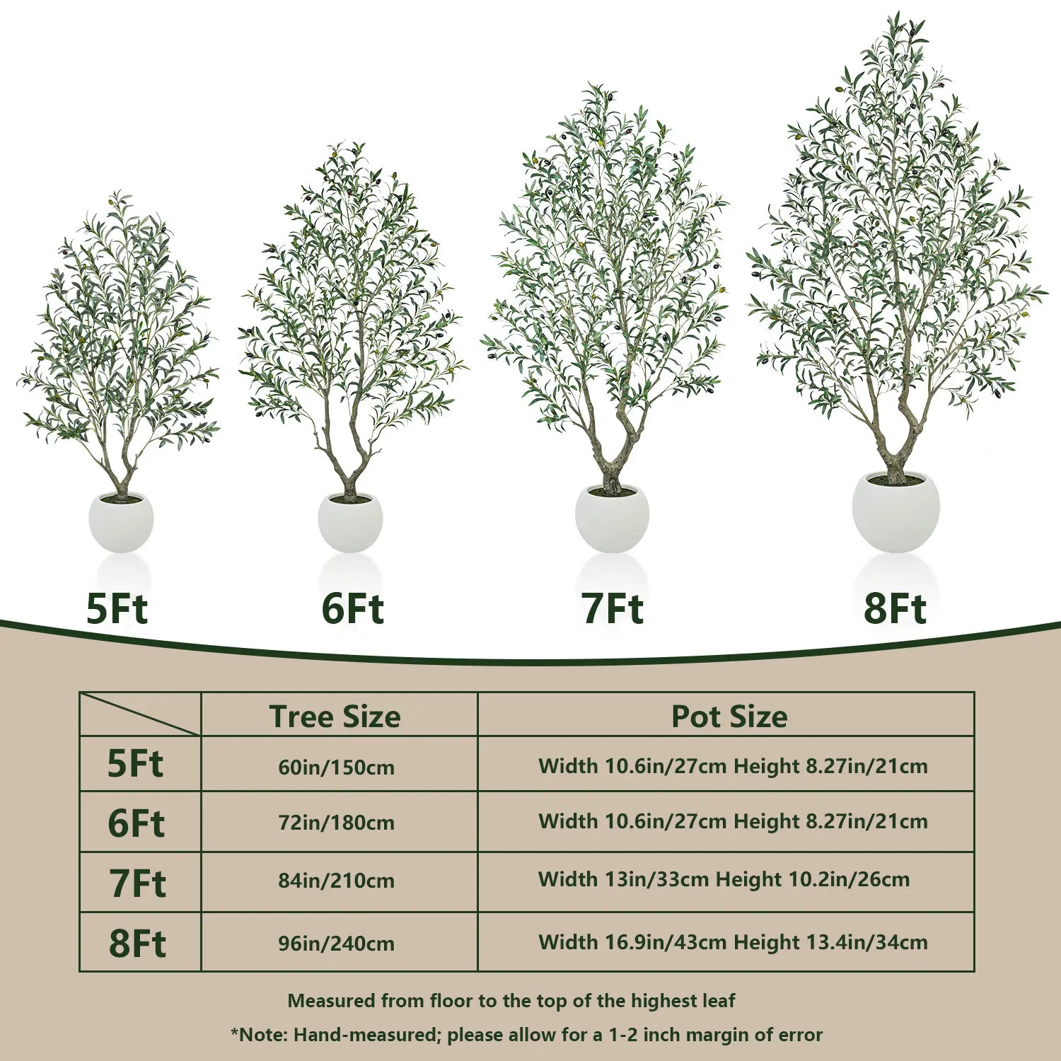 Premium Faux Olive Tree with Thick Natural Trunk (150cm - 240cm Deluxe Plant)