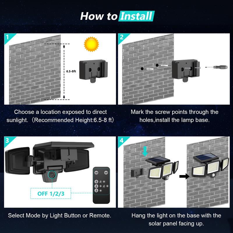 Tuffenough Solar Outdoor Security Light | 2500LM 210LED 3-Head Adjustable – IP65 Waterproof, 3 Modes, Ideal for Yard, Driveway, Shed & Farm