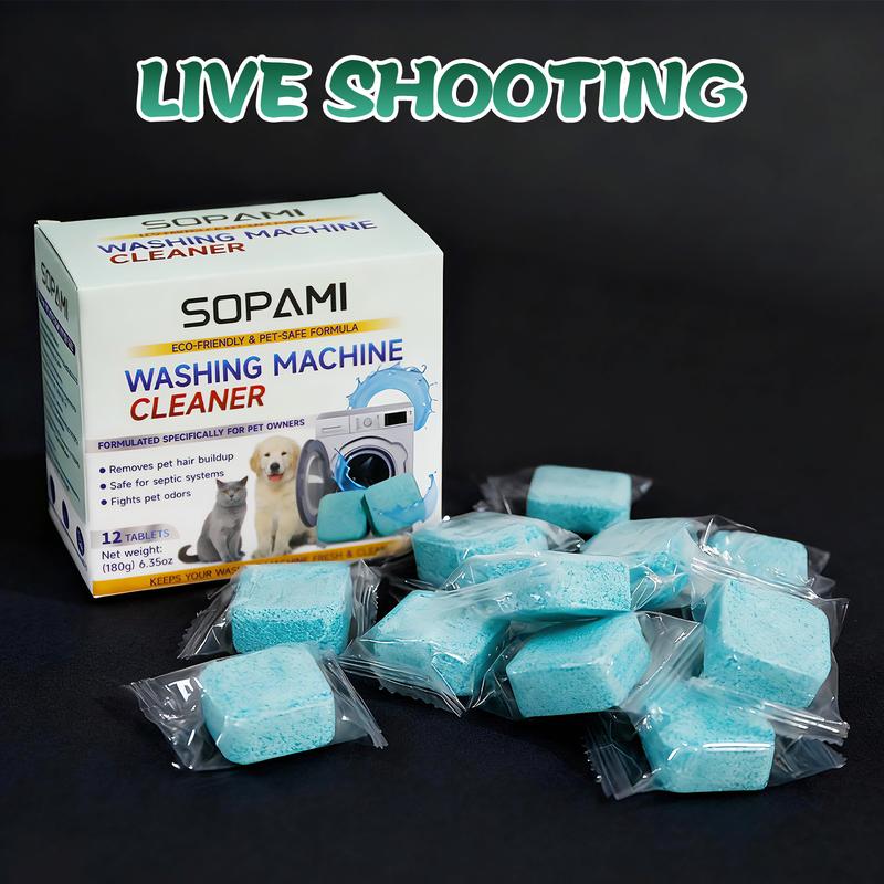 SOPAMI Washing Machine Cleaner Tablets 12 Pack | Pet-Safe & Eco-Friendly – Deep Clean Grime, Odour & Pet Smells – Freshen Your Machine