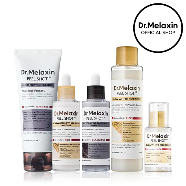 [Dr.Melaxin Official] The Ultimate Exfoliating Glow Rice Routine Set Exfoliating Glow Rice Peel Shot Facial Cleanser Pore Care Serum Skin Repair Care