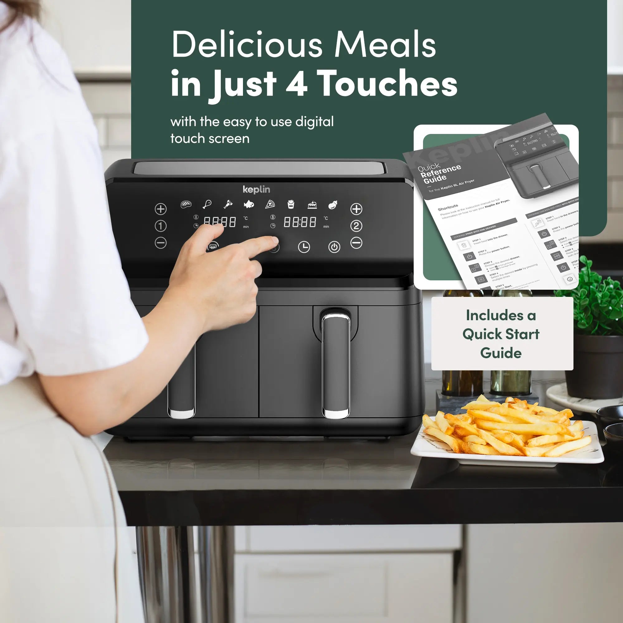 Keplin 9L Dual Basket Air Fryer | 6-in-1 Smart Energy Saving Oven Alternative