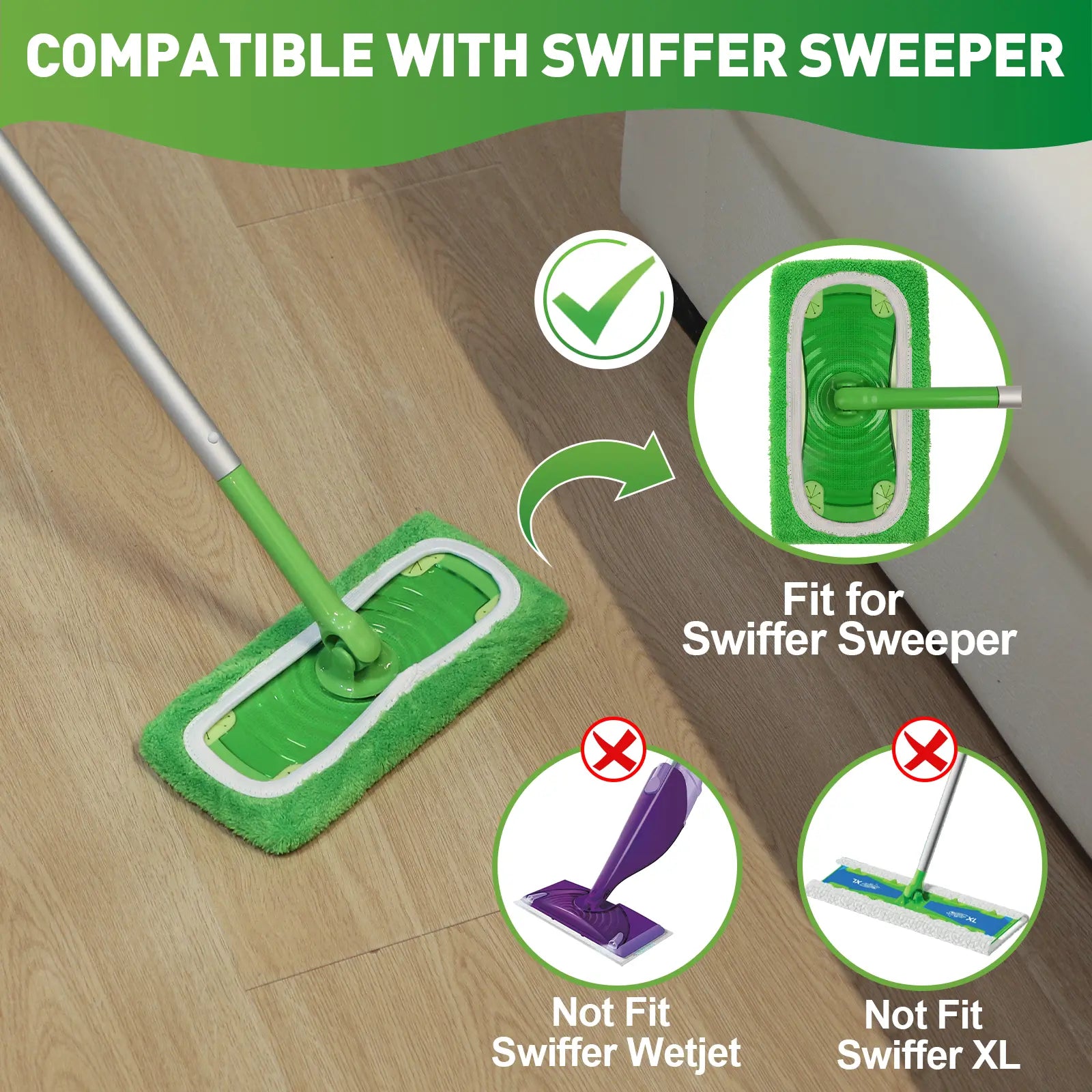 8-Pack Microfiber Mop Pads Compatible with Swiffer Sweeper – Reusable Wet & Dry Flat Mop Refills – Washable, for All Floor Types