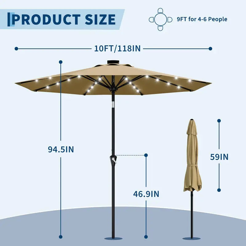 Garvee™ 10FT Solar LED Patio Umbrella (UPF 50+)