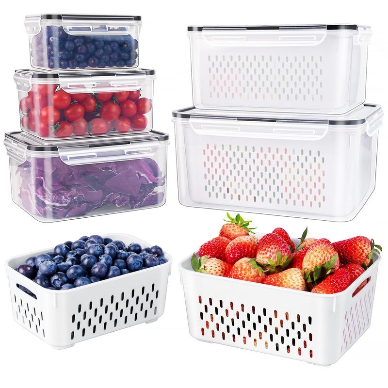 5-Pack Fridge Storage Containers | Stackable with Removable Colander – BPA-Free Produce Keepers for Fruit, Veggies, Salad & Berries