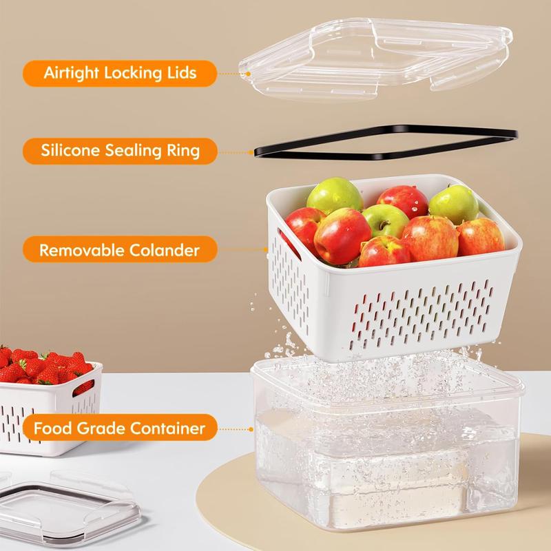 5-Pack Fridge Storage Containers | Stackable with Removable Colander – BPA-Free Produce Keepers for Fruit, Veggies, Salad & Berries