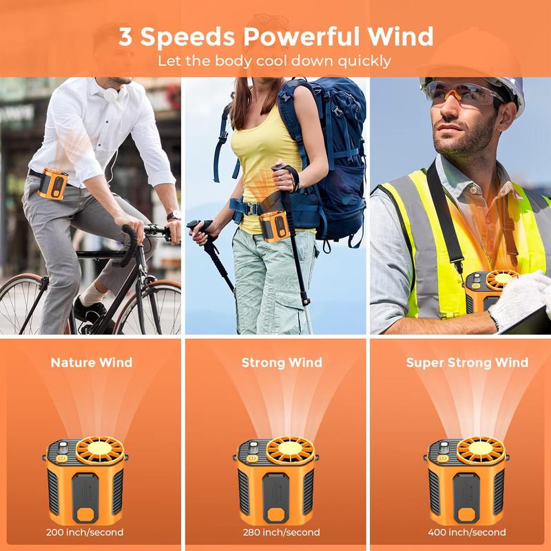 PADOX Wearable Waist Fan | 5000mAh Rechargeable with 10 Speeds & USB Power Bank – Hands-Free Cooling for Work, Travel & Outdoors