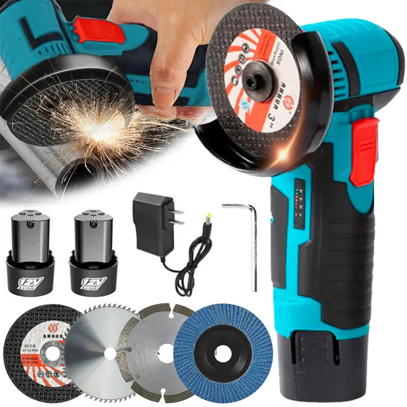 12V Cordless Mini Brushless Angle Grinder Kit (with 2x Batteries)