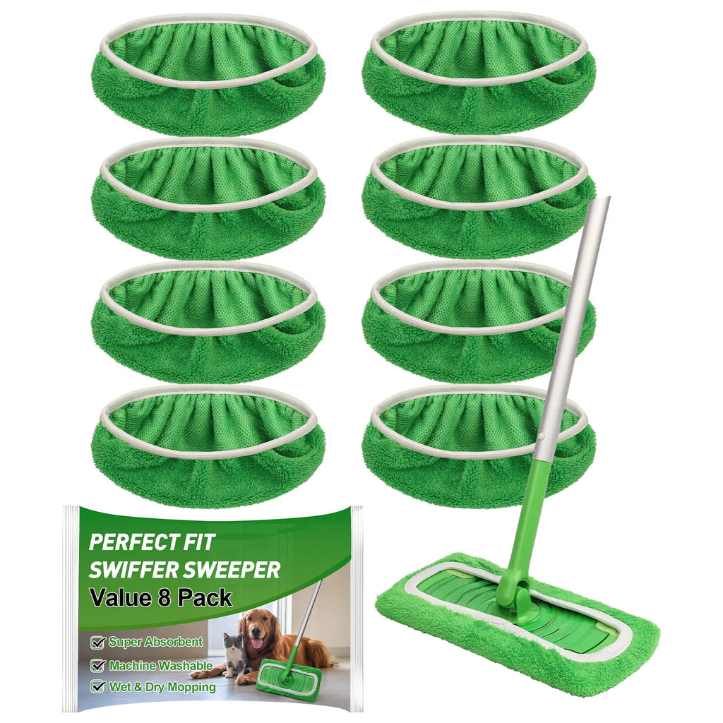 8-Pack Microfiber Mop Pads Compatible with Swiffer Sweeper – Reusable Wet & Dry Flat Mop Refills – Washable, for All Floor Types