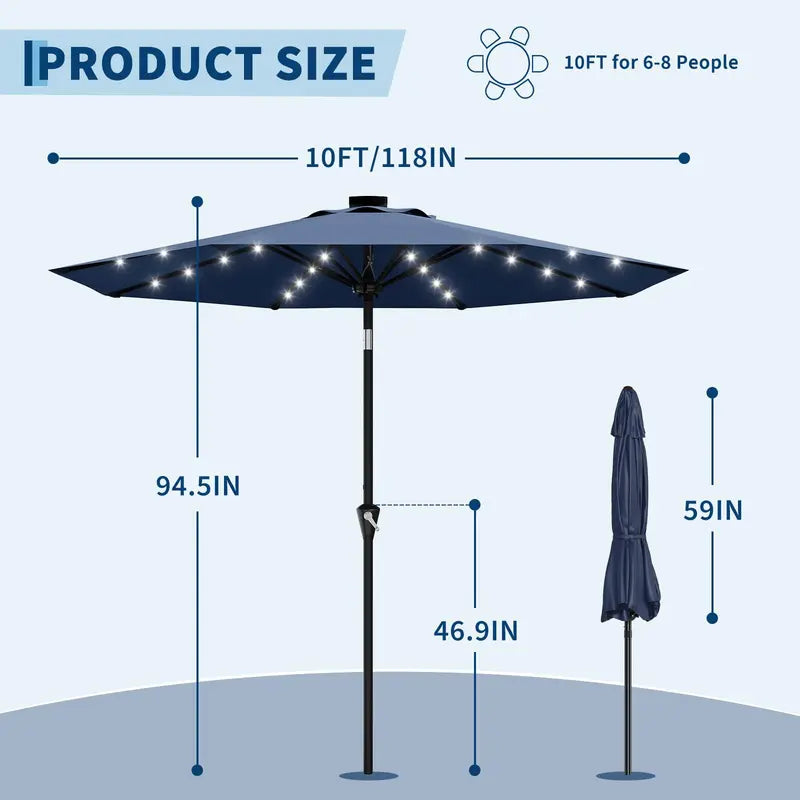 Garvee™ 10FT Solar LED Patio Umbrella (UPF 50+)