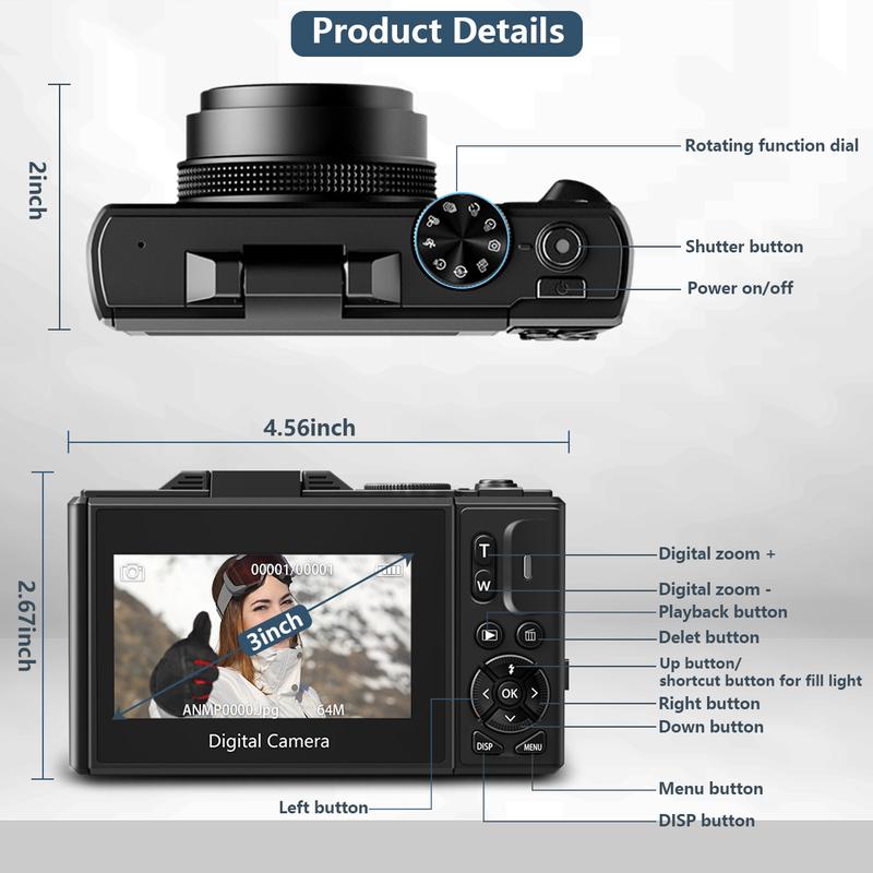 4K Digital Camera for Photography | 64MP with 180° Flip Screen, 18X Zoom & 32GB Card – 2 Batteries Included, Ready to Shoot