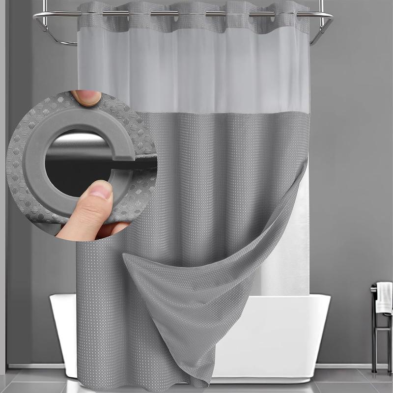 No-Drill Double Layer Shower Curtain | Waterproof & Washable with Snap-In Liner – 72 x 75 Inch for Standard Bathrooms