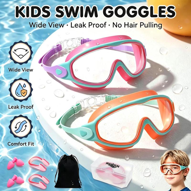 MARISUN Kids Swim Goggles 2 Pack | UV Protection & Anti-Fog for Ages 3-15 – Includes Earplugs & Nose Clip